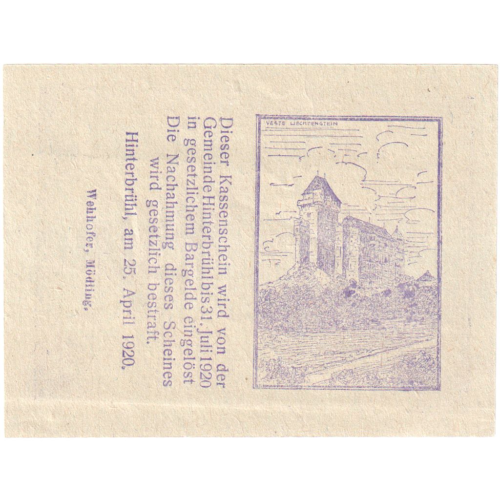 Oostenrijk, Hinterbrühl, 50 Heller, Maison 1920-07-31, SPL, Mehl:FS 376Ia