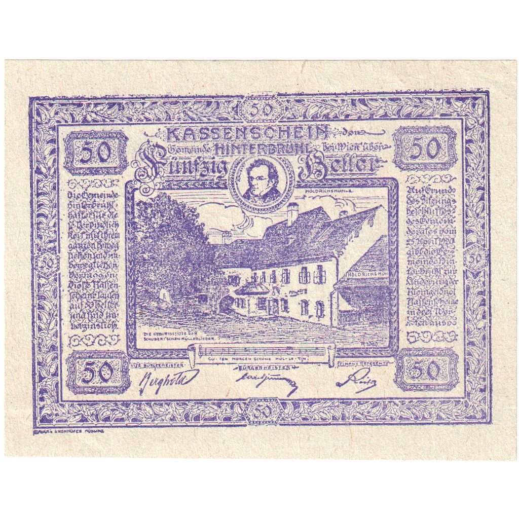 Österreich, Hinterbrühl, 50 Heller, Monument 1920-07-31, UNZ-, Mehl:FS 376Ia
