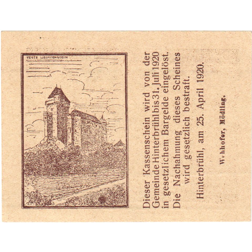 Oostenrijk, Hinterbrühl, 10 Heller, montagne 1920-07-31, SPL, Mehl:FS 376Ia