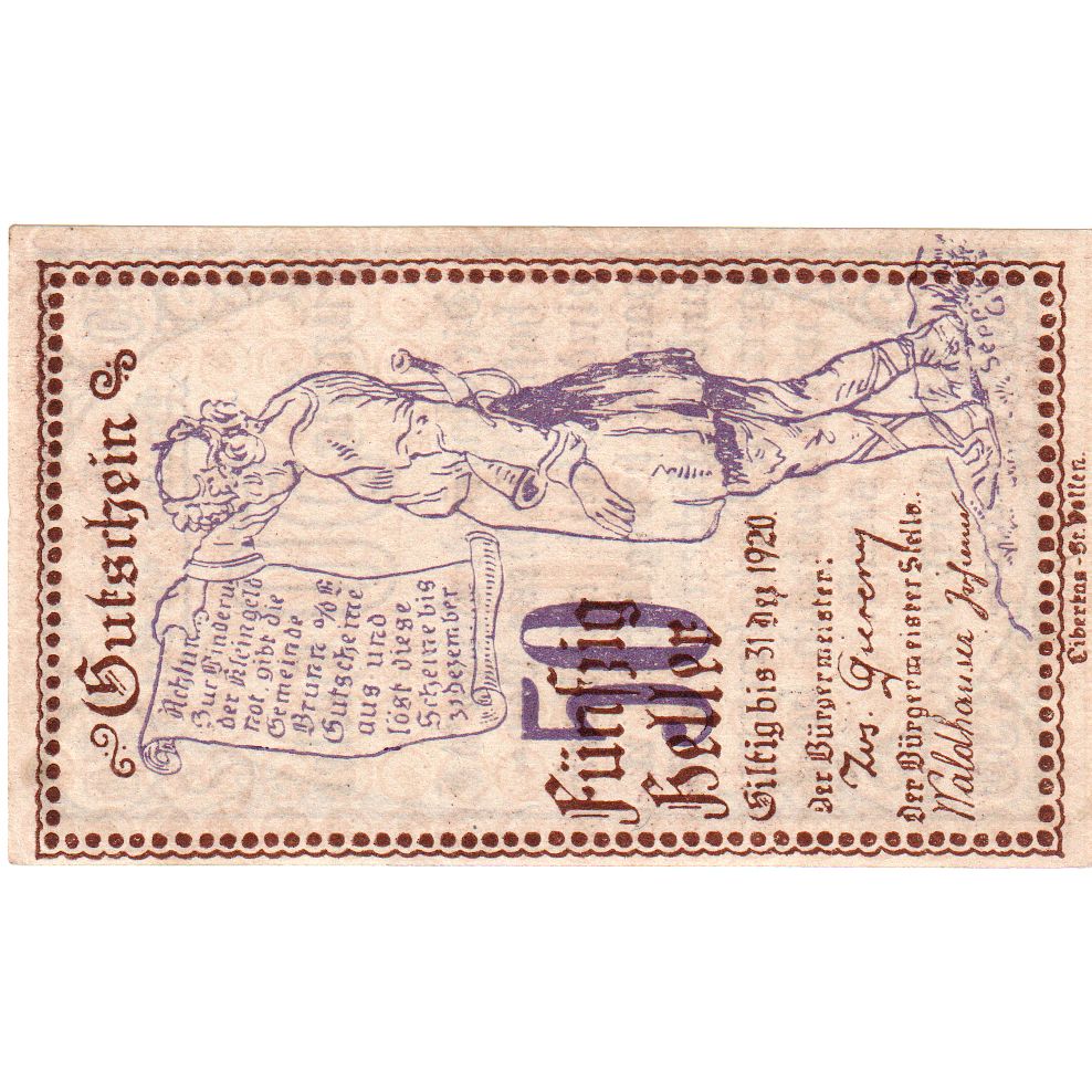 Autriche, Brunn, 50 Heller, village, 1920, 1920-12-31, SPL, Mehl:FS 110a