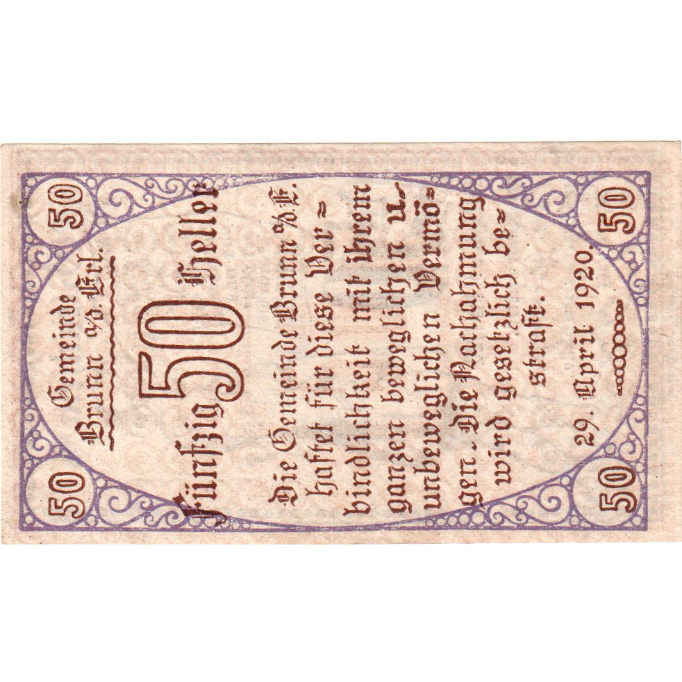 Autriche, Brunn, 50 Heller, village, 1920, 1920-12-31, SPL, Mehl:FS 110a