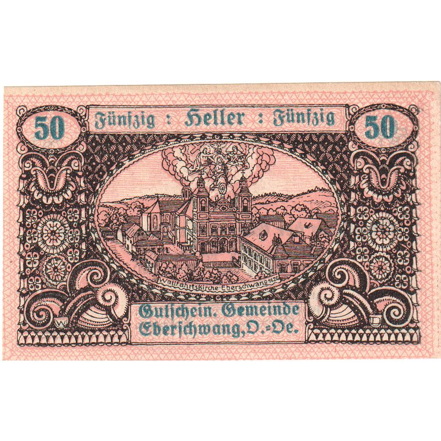 Österreich, Eberschwang, 50 Heller, village 1920-12-01, UNZ-, Mehl:FS 145