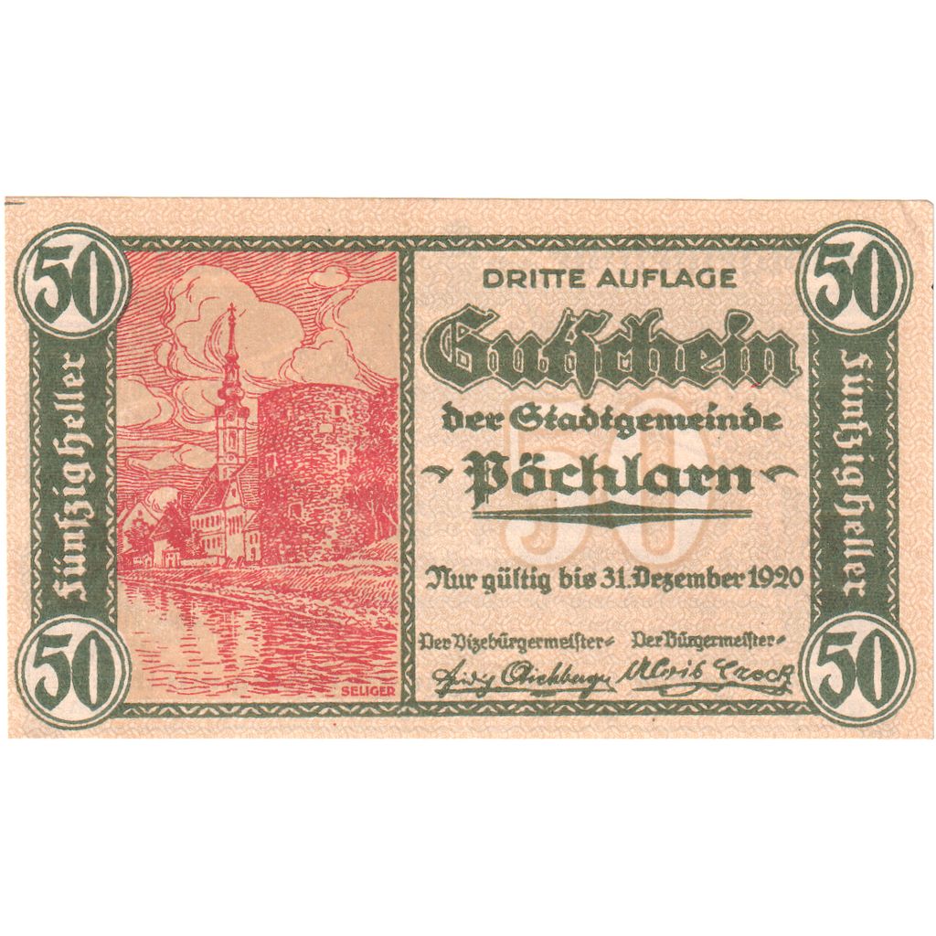 Autriche, Pochlarn, 50 Heller, Eglise, 1920, 1920-12-31, SPL, Mehl:FS 755II