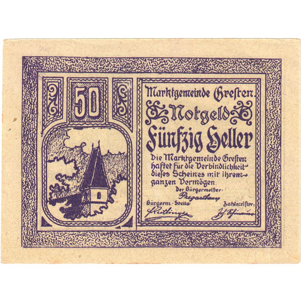Autriche, Gresten, 50 Heller, Eglise, 1920, 1920-12-31, SPL, Mehl:FS 278Ib