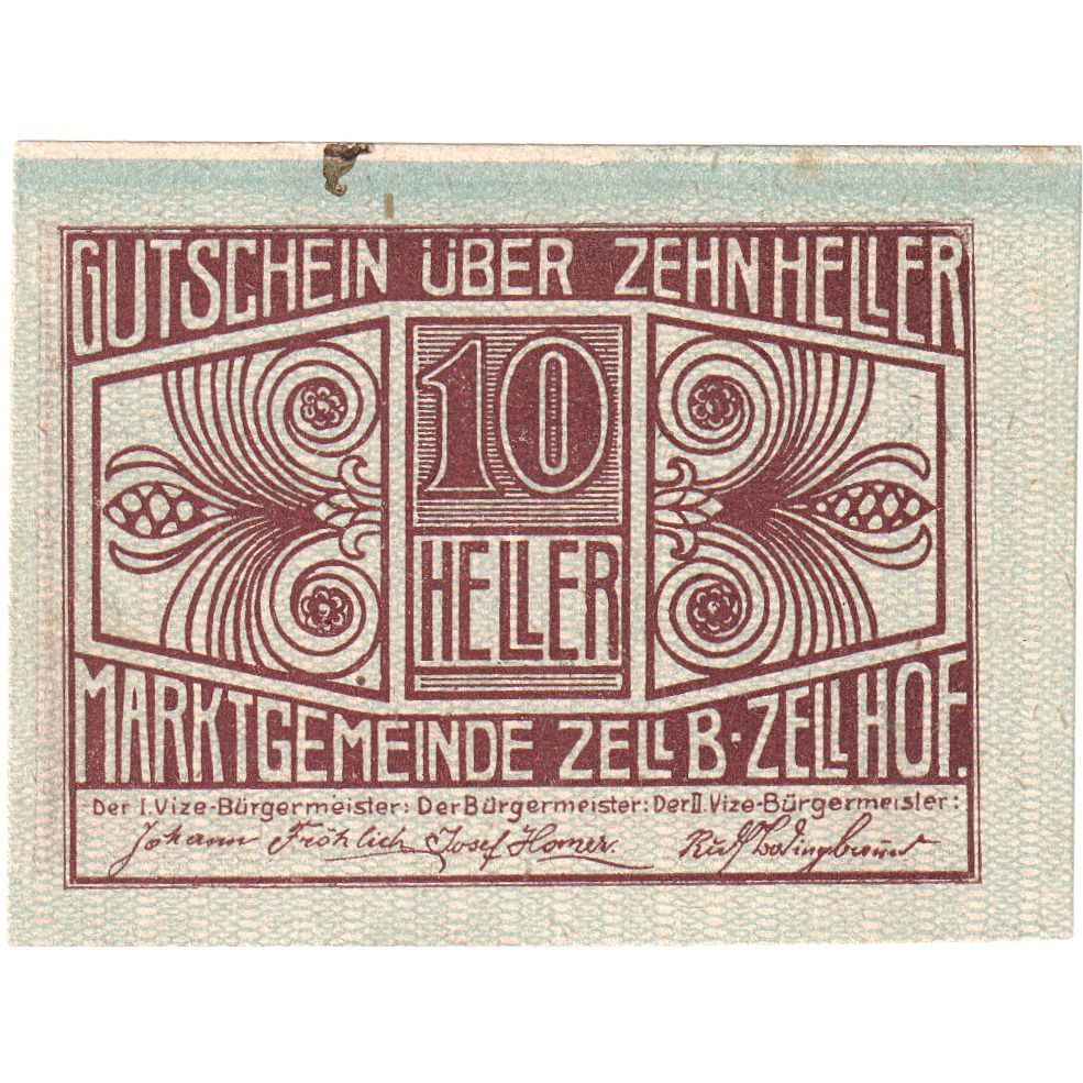Autriche, Zell B. Zellhof, 10 Heller, Eglise 1920-12-31, SUP+, Mehl:FS 1274a