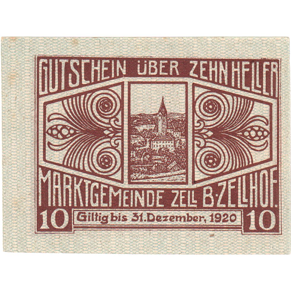 Autriche, Zell B. Zellhof, 10 Heller, Eglise 1920-12-31, SUP+, Mehl:FS 1274a
