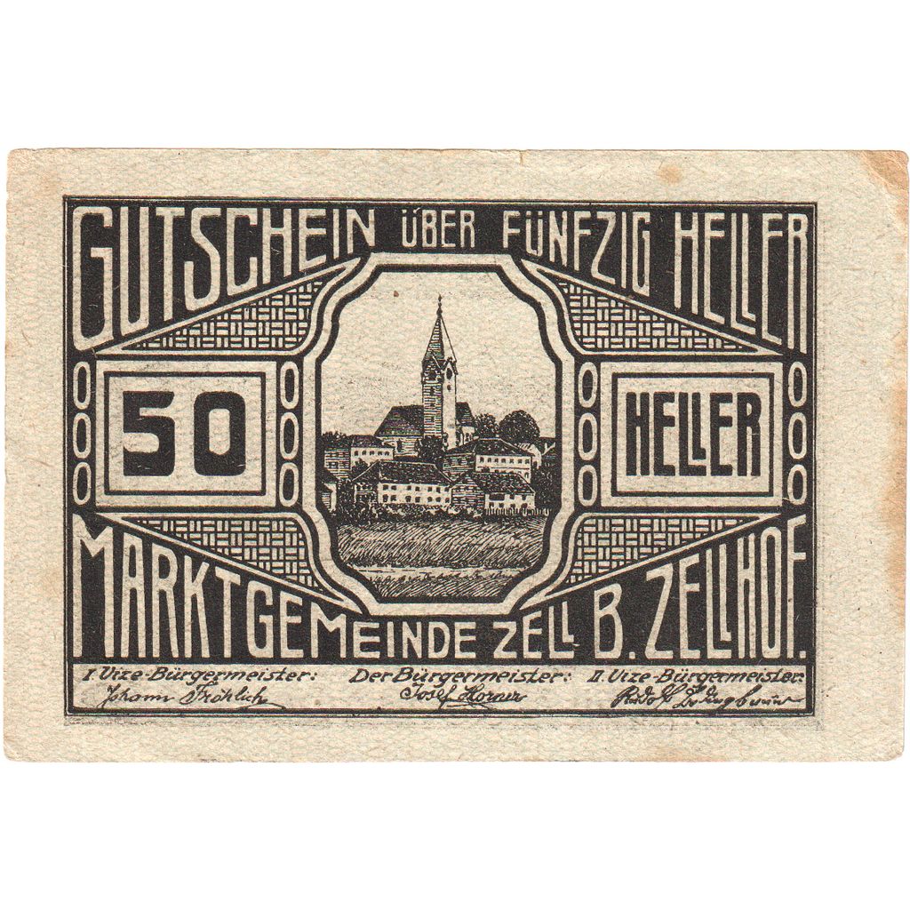 Austria, Zell B. Zellhof, 50 Heller, Eglise, 1920, 1920-12-31, BB, Mehl:FS 1274a