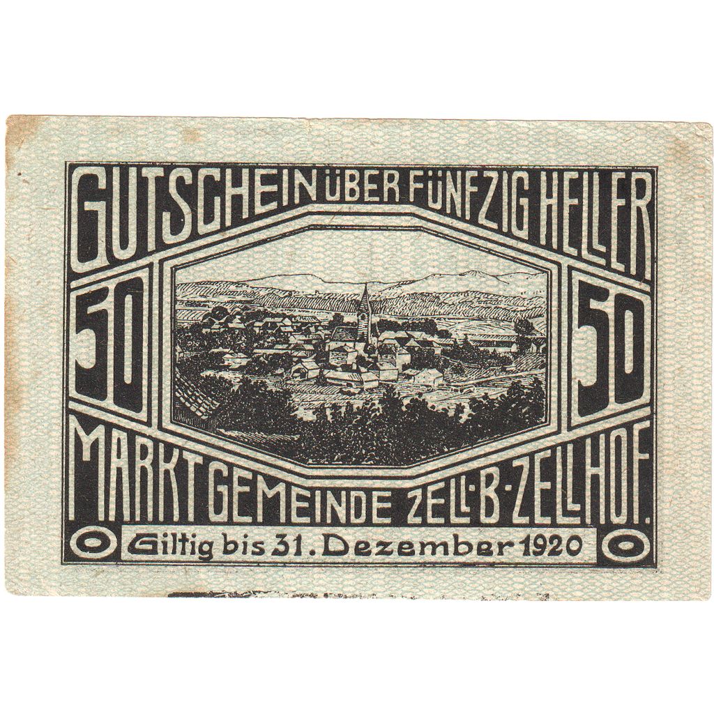 Austria, Zell B. Zellhof, 50 Heller, Eglise, 1920, 1920-12-31, BB, Mehl:FS 1274a