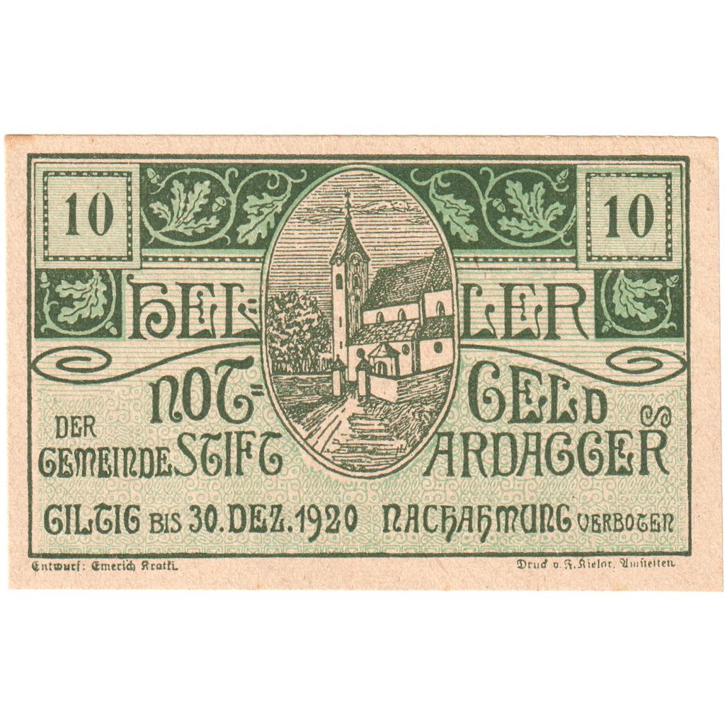 Oostenrijk, Stift Ardagger, 10 Heller, Eglise 1920-12-30, SPL, Mehl:FS 51Aa