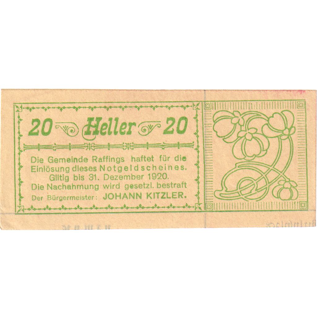 Österreich, Raffings, 20 Heller, Fleur, 1920, 1920-12-31, UNZ-, Mehl:FS 812