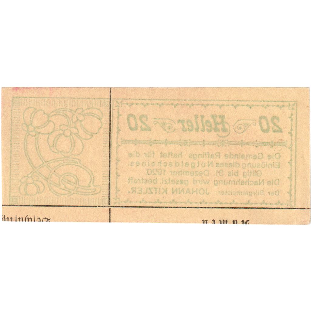 Österreich, Raffings, 20 Heller, Fleur, 1920, 1920-12-31, UNZ-, Mehl:FS 812