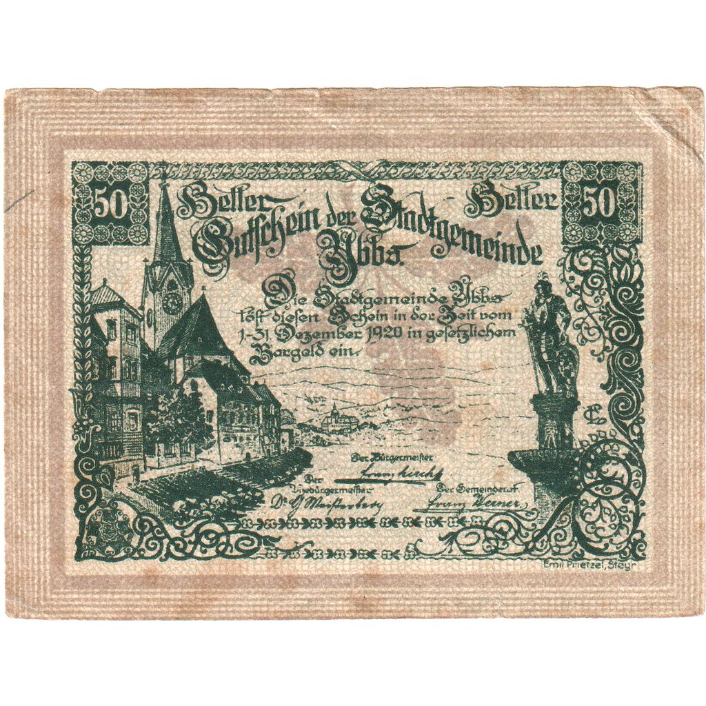 Autriche, Ybbs, 50 Heller, Eglise, 1920, 1920-12-31, TB, Mehl:FS 1258a