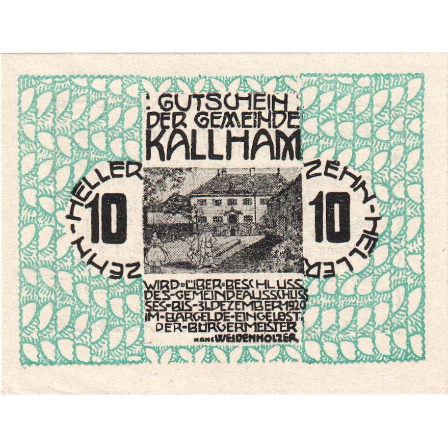 Autriche, Kallham, 10 Heller, manoir, 1920, 1920-09-15, SPL, Mehl:FS 422a