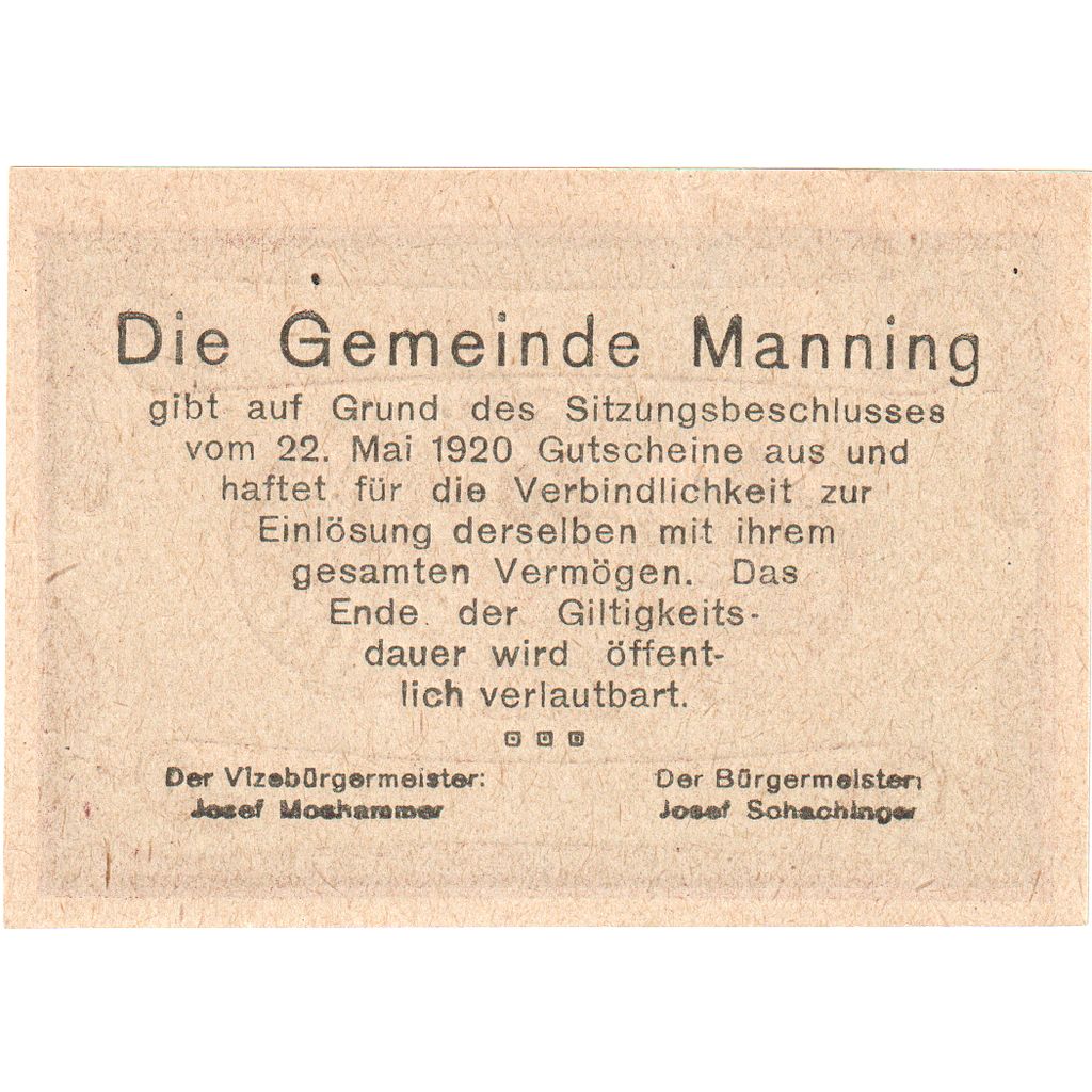 Autriche, Manning, 50 Heller, village, 1920, 1920-05-22, SPL, Mehl:FS 578c