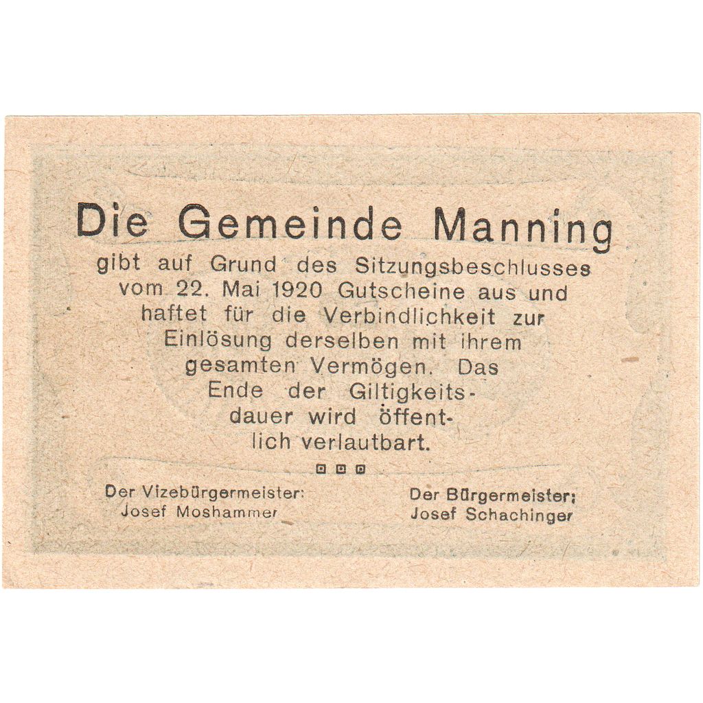 Oostenrijk, Manning, 20 Heller, Texte, 1920, 1920-05-22, SPL, Mehl:FS 578c
