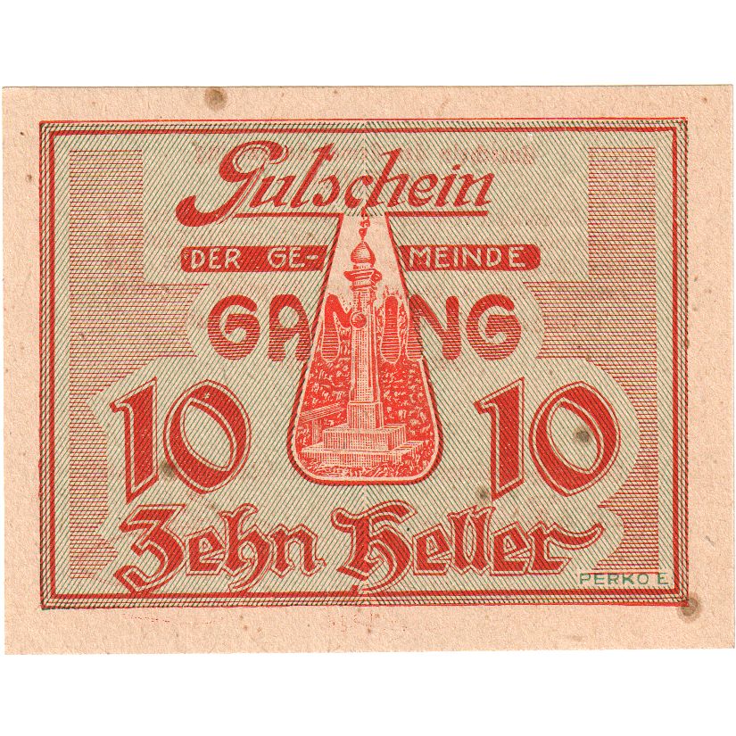 Oostenrijk, Gaming, 10 Heller, Monument, 1920, 1920-12-31, SPL, Mehl:FS 220a