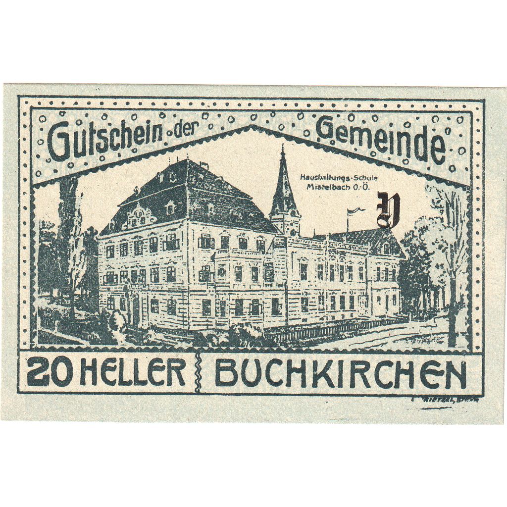 Oostenrijk, Buchkirchen, 20 Heller, presbytère 1920-10-31, SPL Mehl:FS 114a