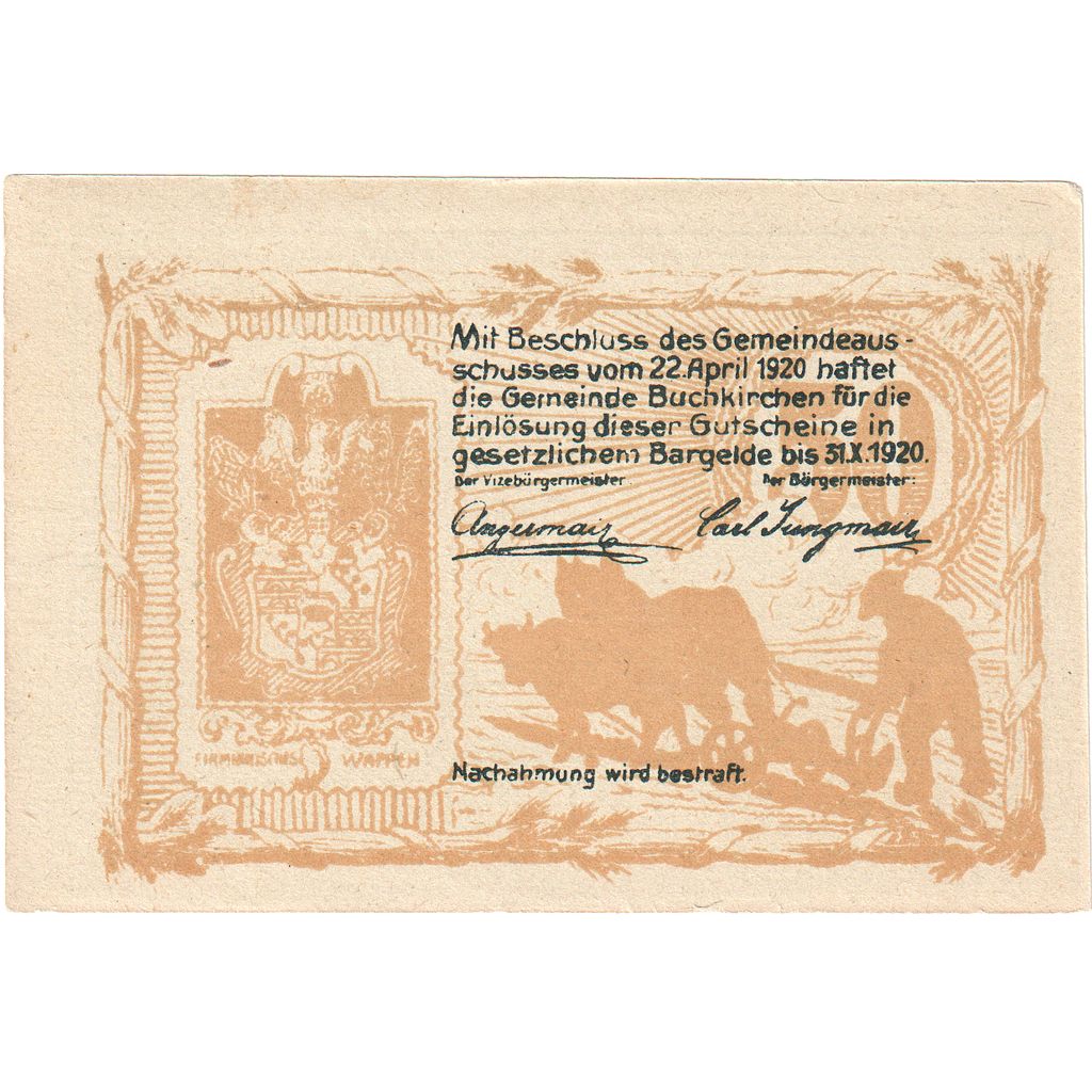 Oostenrijk, Buchkirchen, 50 Heller, champs, 1920, 1920-10-31, SPL, Mehl:FS 114a