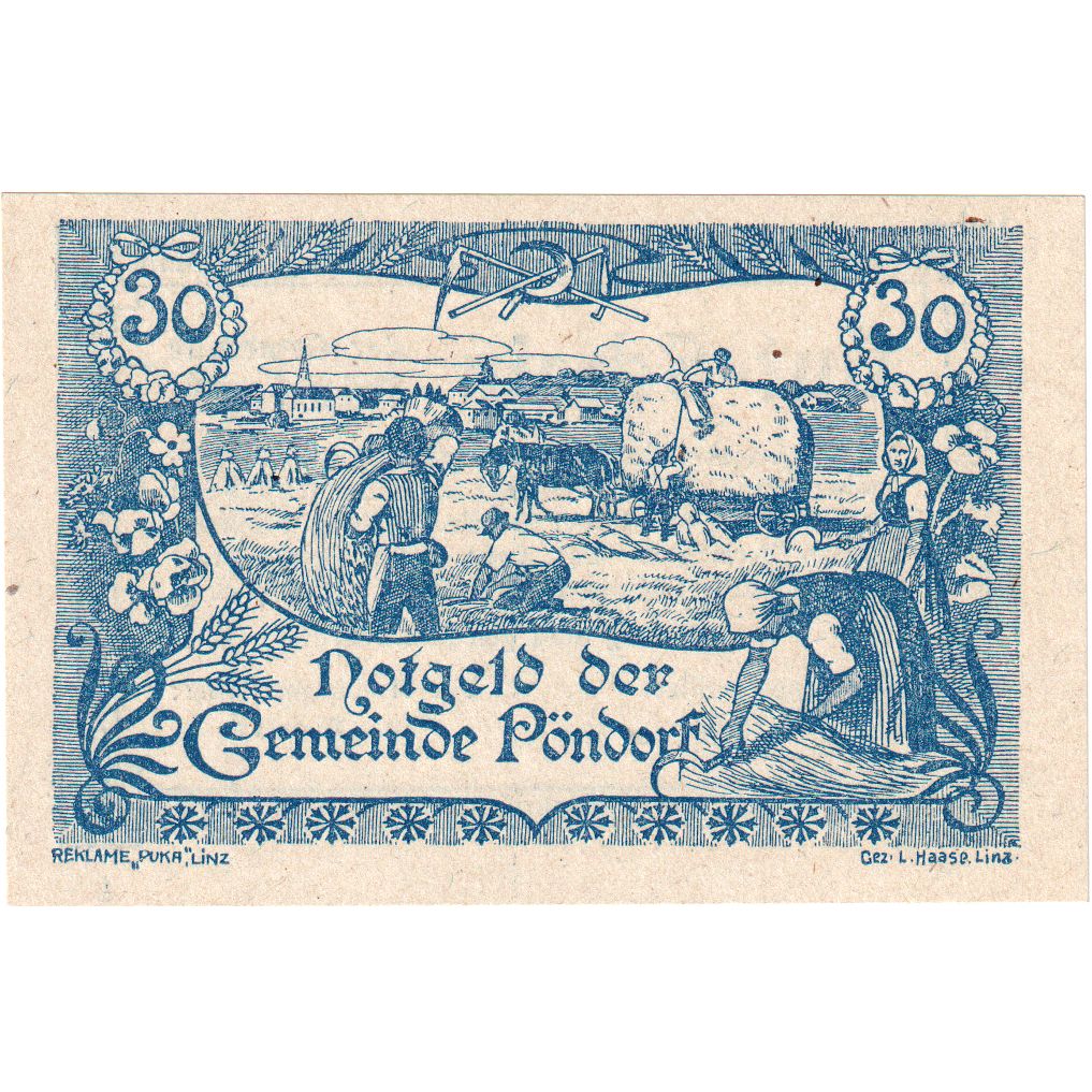 Autriche, Pöndorf, 30 Heller, champs, 1920, SPL, Mehl:FS 757a
