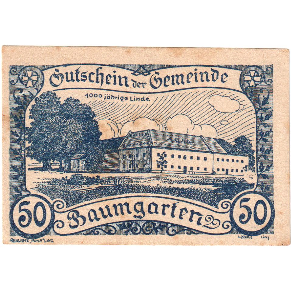 Autriche, Baumgarten, 50 Heller, château, 1921, 1921-02-28, SUP, Mehl:FS 78a