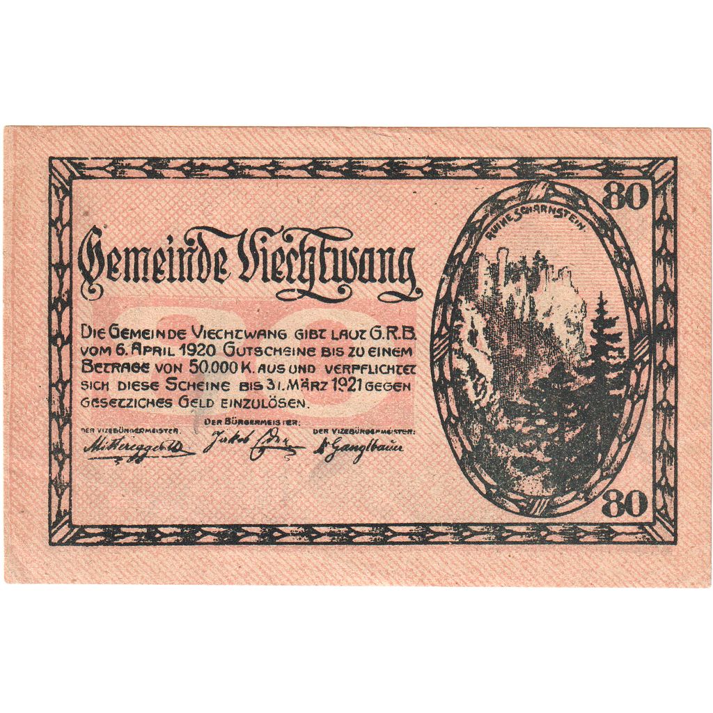 Autriche, Viechtwang, 80 Heller, Foret, 1921, 1921-03-31, SPL, Mehl:FS 1109