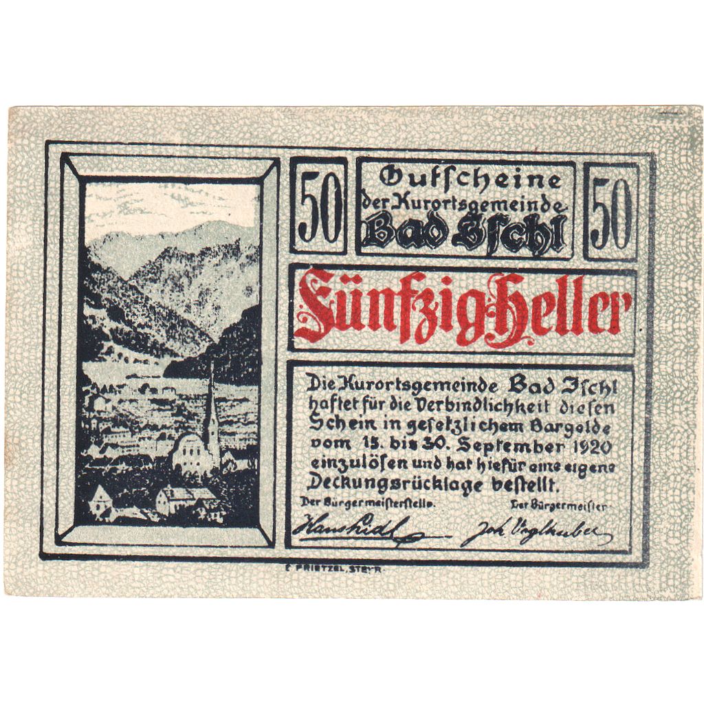 Autriche, Bad Ischl, 50 Heller, paysage, 1920, 1920-12-31, SPL, Mehl:FS 77a