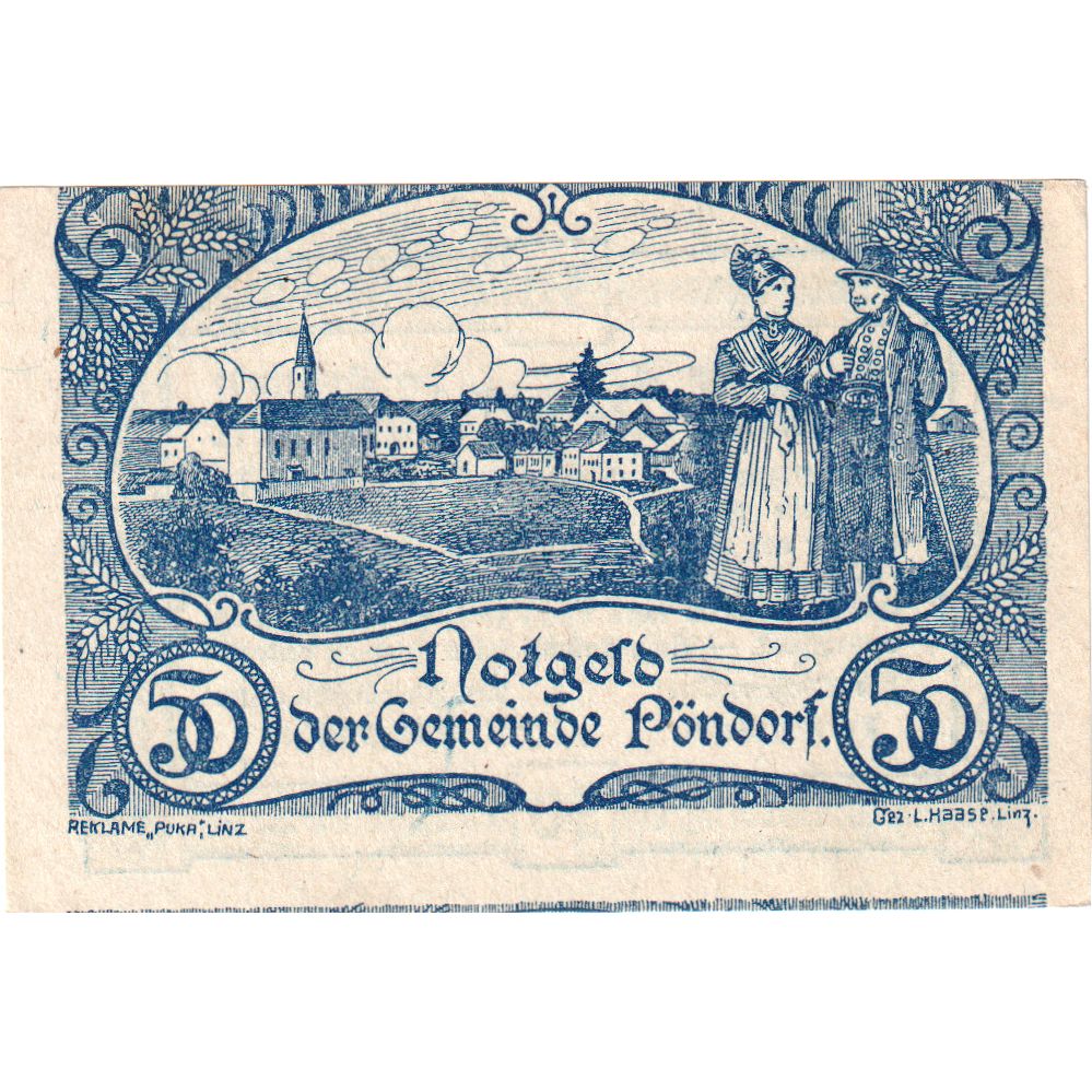 Oostenrijk, Pöndorf, 50 Heller, village, 1920, SPL, Mehl:FS 757a
