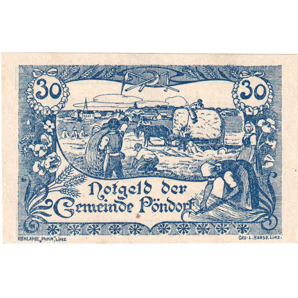 Autriche, Pöndorf, 30 Heller, agriculteur, 1920, SPL, Mehl:FS 757a