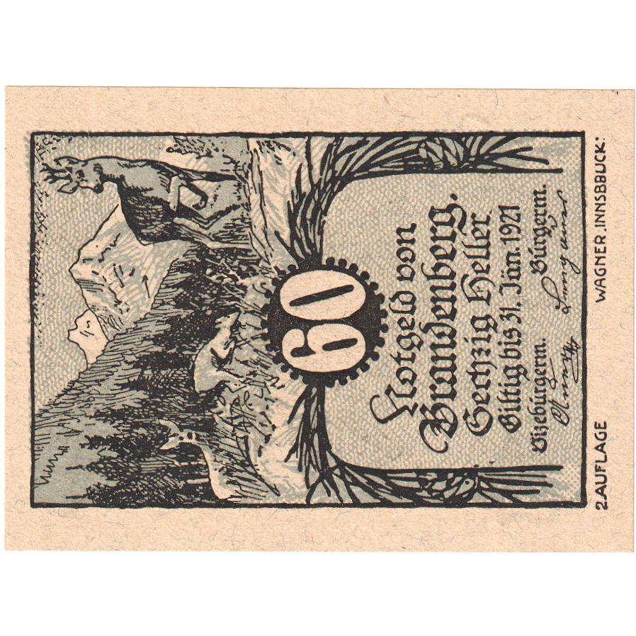 Autriche, Brandenberg, 60 Heller, paysage, 1920, 1920-12-31, SPL, Mehl:FS 99a