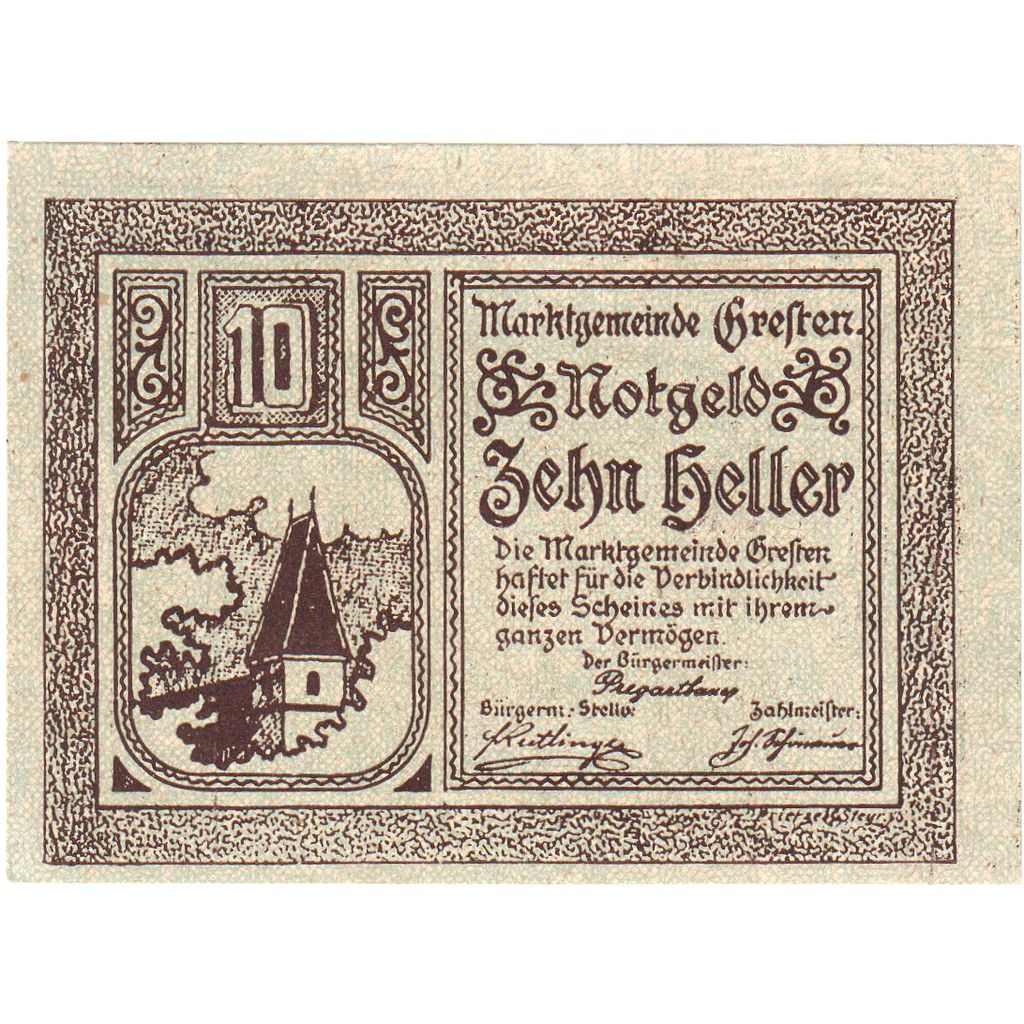 Autriche, Gresten, 10 Heller, Eglise, 1920, 1920-12-31, SPL, Mehl:FS 278Ib
