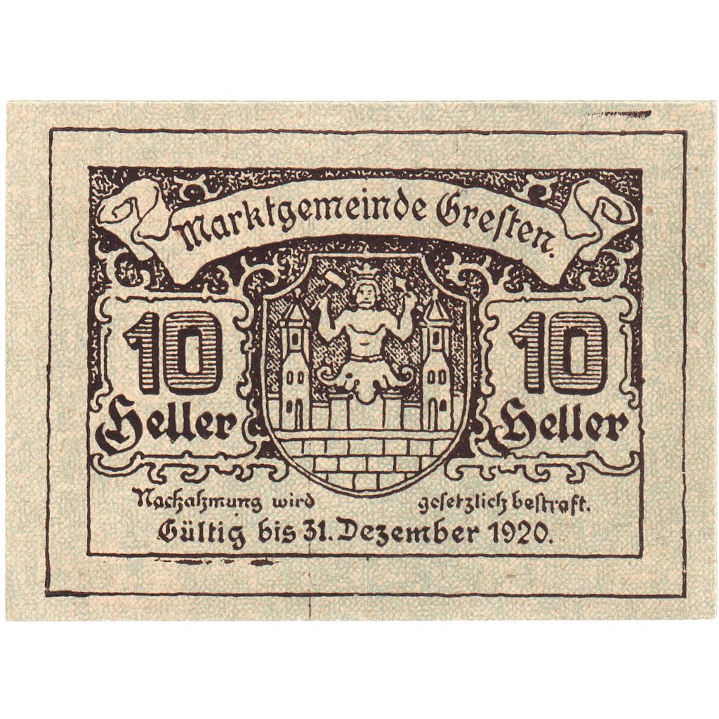 Autriche, Gresten, 10 Heller, Eglise, 1920, 1920-12-31, SPL, Mehl:FS 278Ib