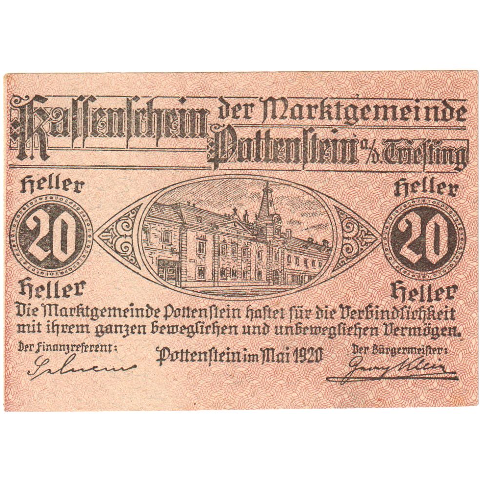 Autriche, Pottenstein, 20 Heller, rue, 1920, 1920-08-31, SPL