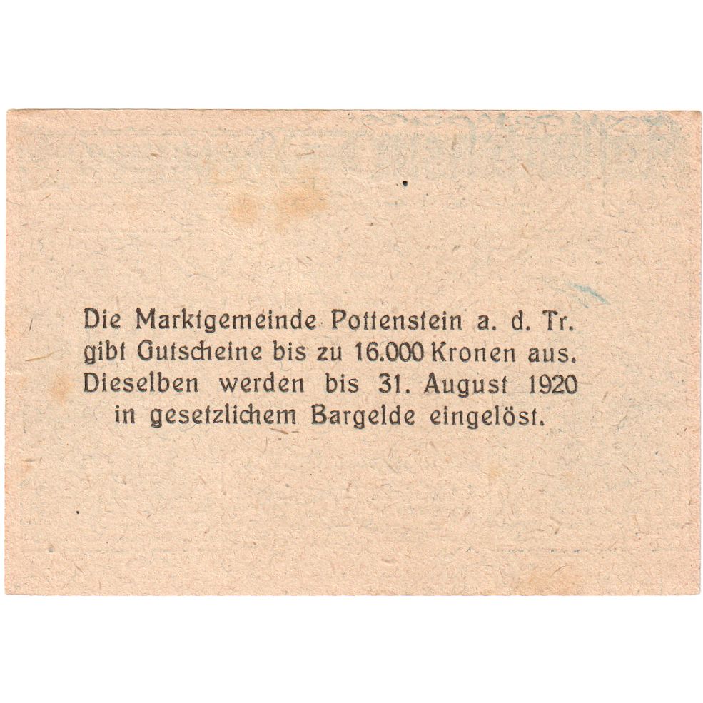 Austria, Pottenstein, 50 Heller, tour, 1920, 1920-12-15, UNC(63)