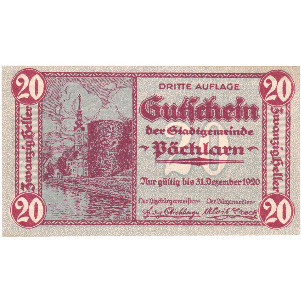 Oostenrijk, Pochlarn, 20 Heller, château, 1920, 1920-12-31, SPL, Mehl:FS 755II
