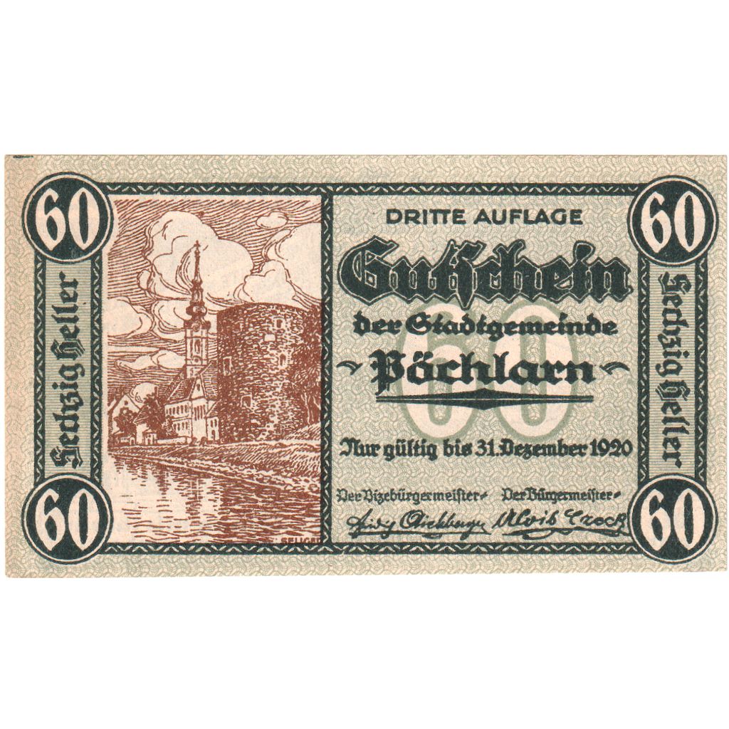 Oostenrijk, Pochlarn, 60 Heller, village, 1920, 1920-12-31, SPL, Mehl:FS 755II