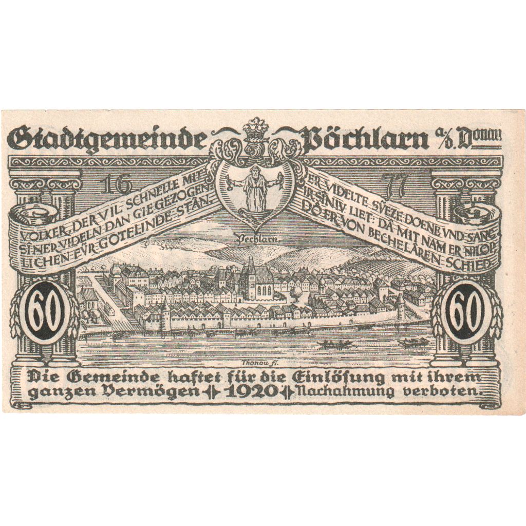 Oostenrijk, Pochlarn, 60 Heller, village, 1920, 1920-12-31, SPL, Mehl:FS 755II