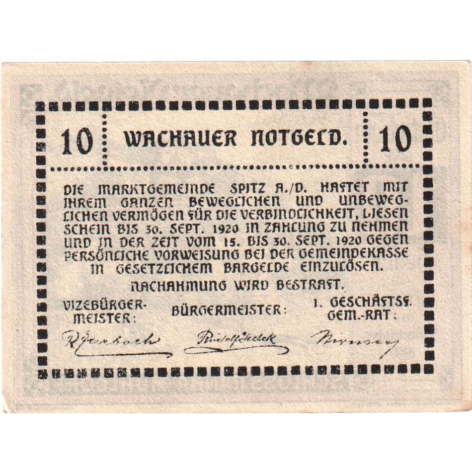 Oostenrijk, Ranna-Muhldorf, 10 Heller, paysage, 1920 SPL, Mehl:FS 1122.7IIa