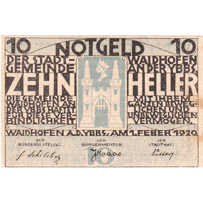 Oostenrijk, Waidhofen, 10 Heller, château 1920-12-31, SUP, Mehl:FS 1127Ia