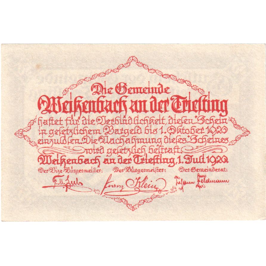 Oostenrijk, Weizenbach a d Triesting, 50 Heller, Eglise, 1920, 1920-10-01, SPL