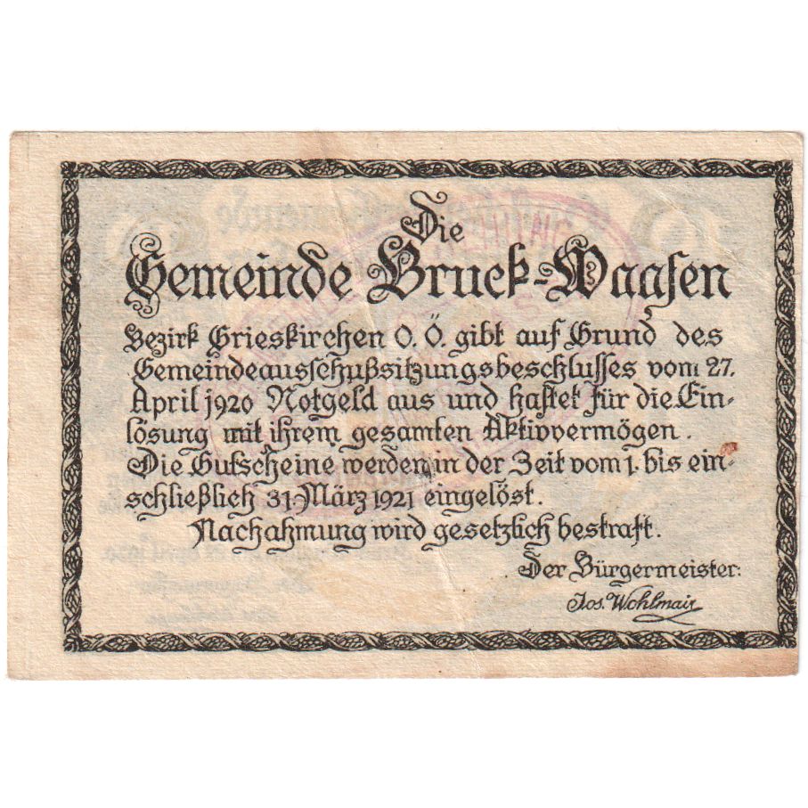 Oostenrijk, Bruck-Waasen, 10 Heller, paysage 1921-03-31, SUP, Mehl:FS 108a