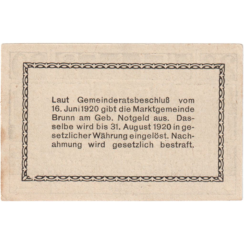 Autriche, Brunn am Gebirge, 20 Heller, Ville 1920-10-31, SPL, Mehl:FS 109a