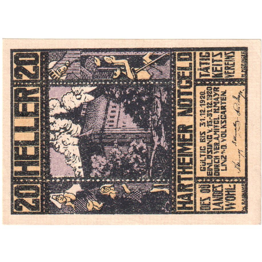 Autriche, Hartheimer, 20 Heller, château, 1920, 1920-12-31, SPL, Mehl:FS 352a