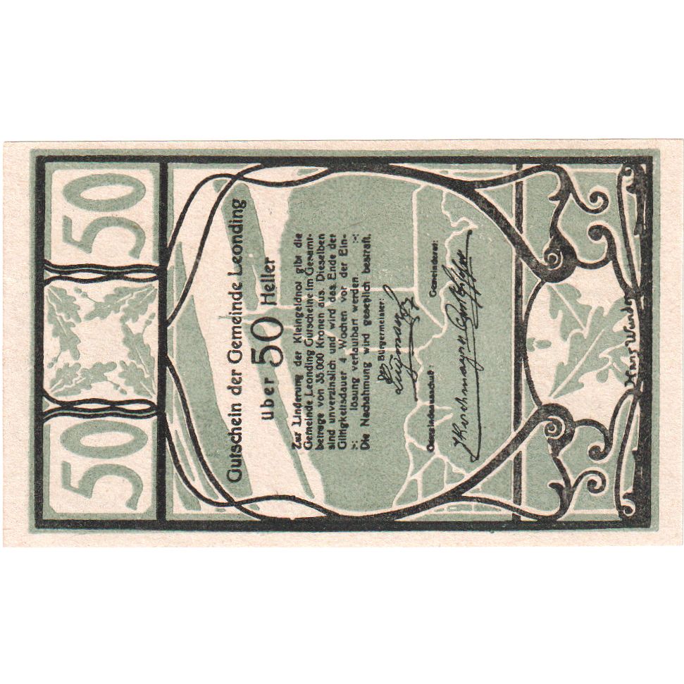 Oostenrijk, Leonding, 50 Heller, statue, 1920, SPL, Mehl:FS 513a