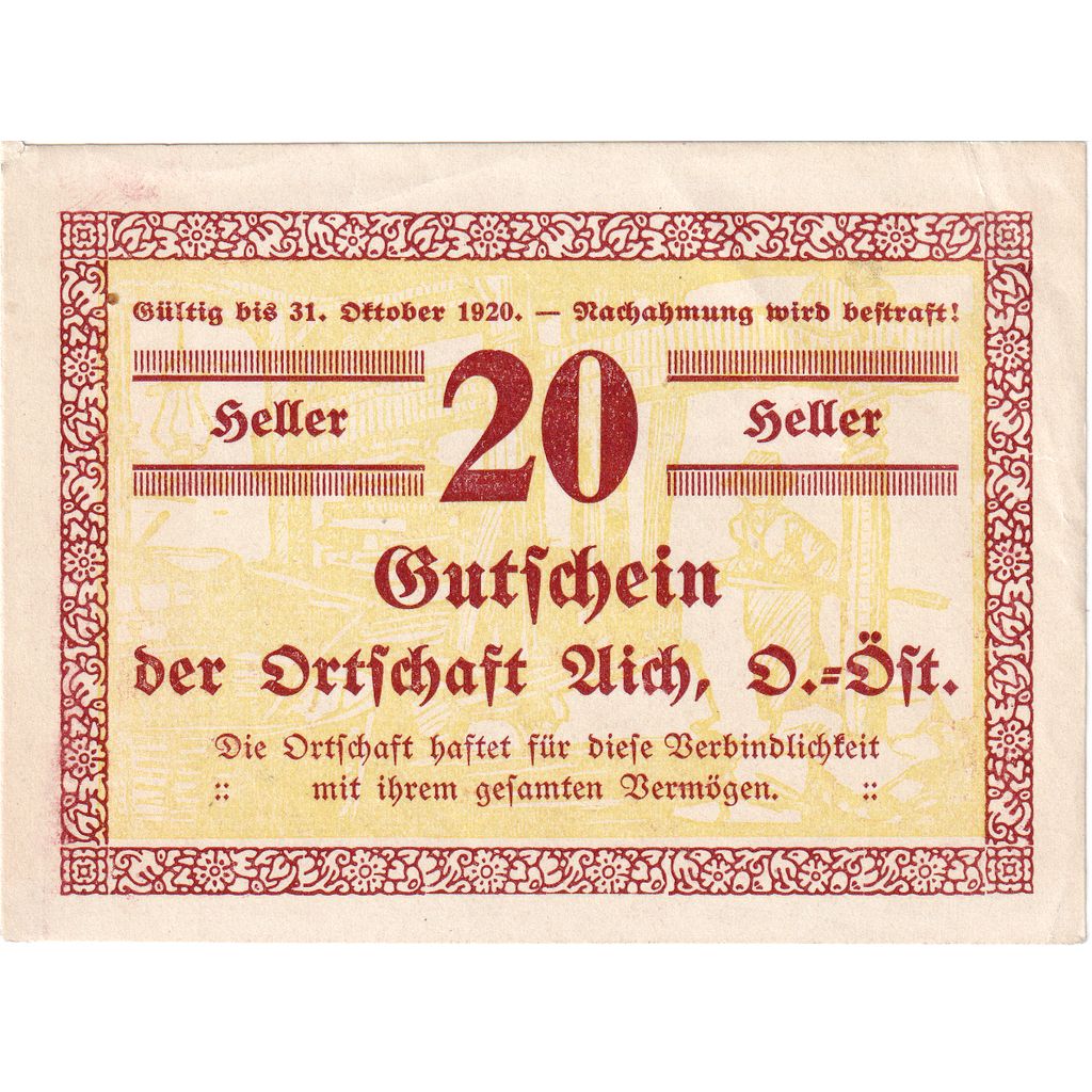 Österreich, Aich, 20 Heller, Texte, 1920, 1920-12-31, VZ, Mehl:FS 10c