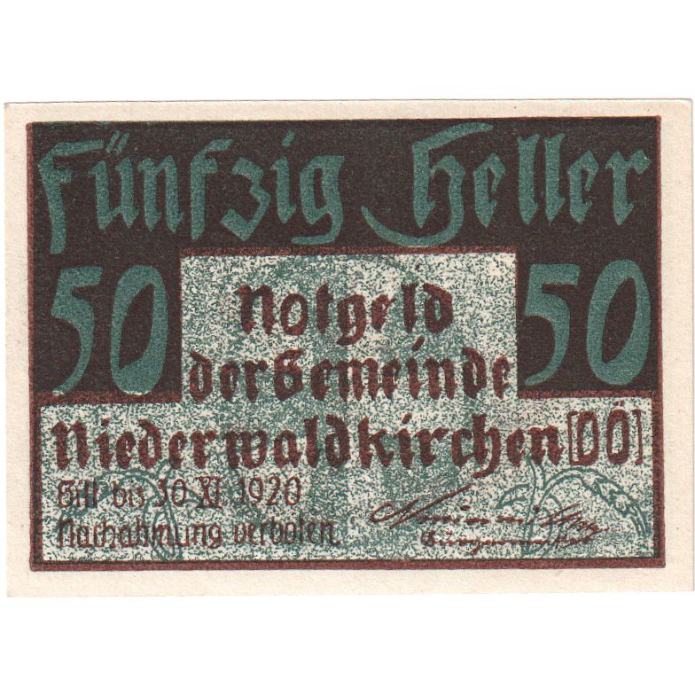Österreich, Niederwaldkirchen, 50 Heller, village 1920-11-30, UNZ- Mehl:FS 673a