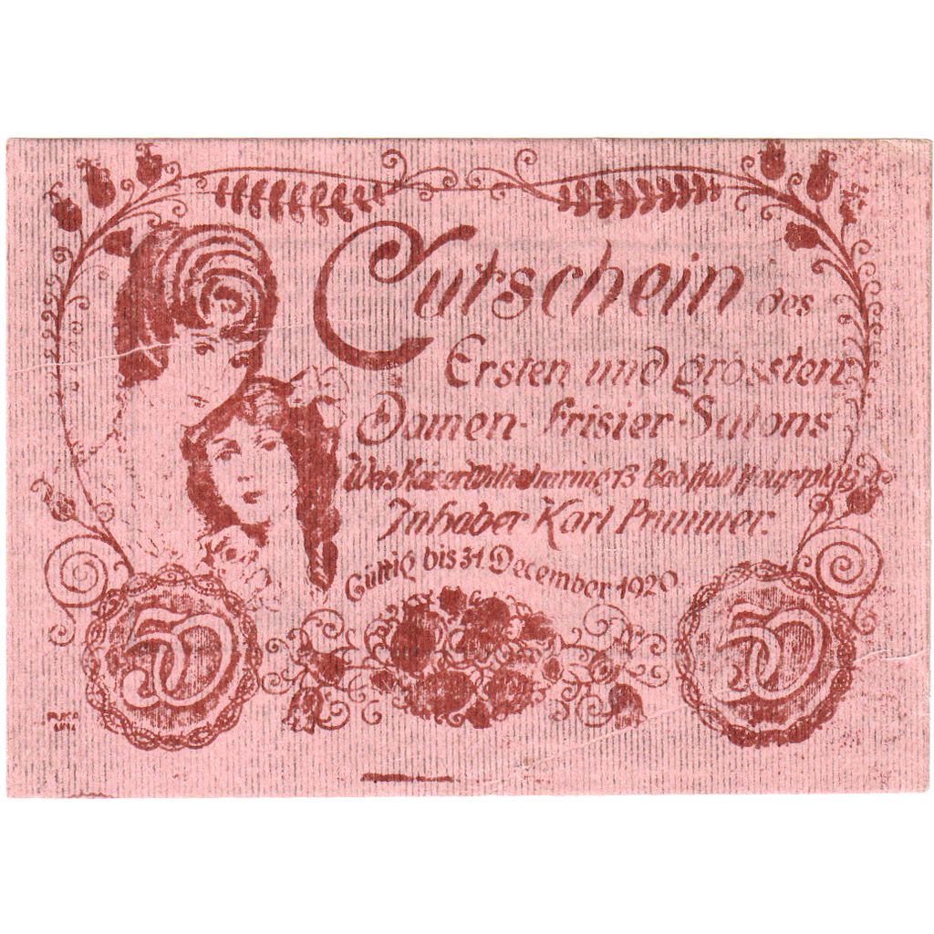 Österreich, Frisier, 50 Heller, personnage 1920-12-31, UNZ-, Mehl:FS 1169a