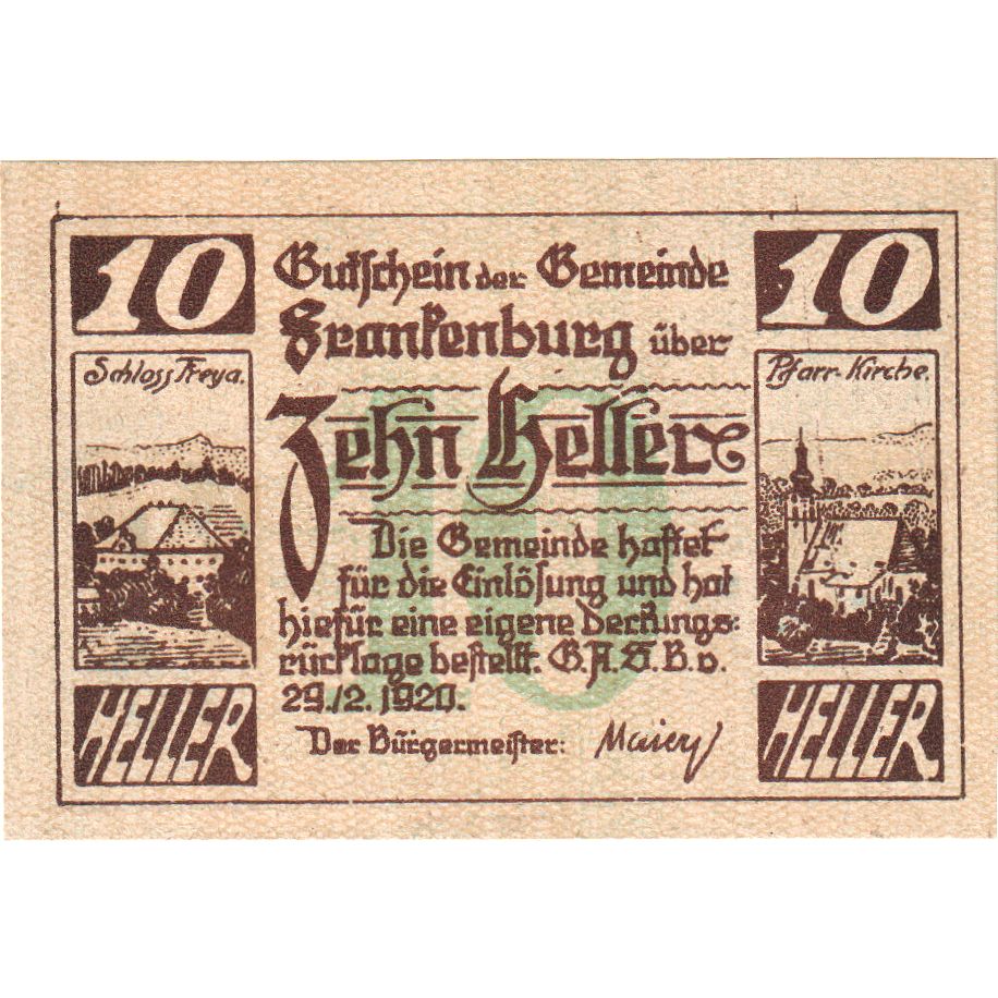 Österreich, Frankenburg, 10 Heller, Eglise 1920-12-31, UNZ-, Mehl:FS 206IIb