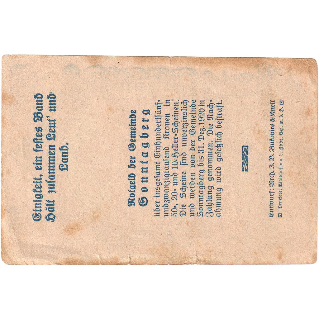 Austria, Sonntagberg, 50 Heller, village, 1920, 1920-12-31, MB, Mehl:FS 1005c