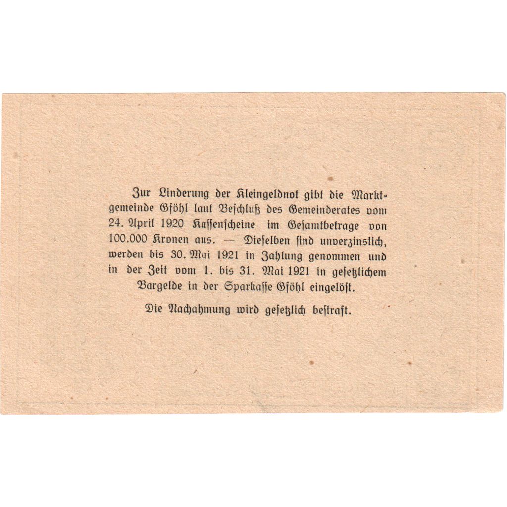 Österreich, Gföhl, 20 Heller, Eglise, 1921, 1921-05-31, UNZ-, Mehl:FS 234