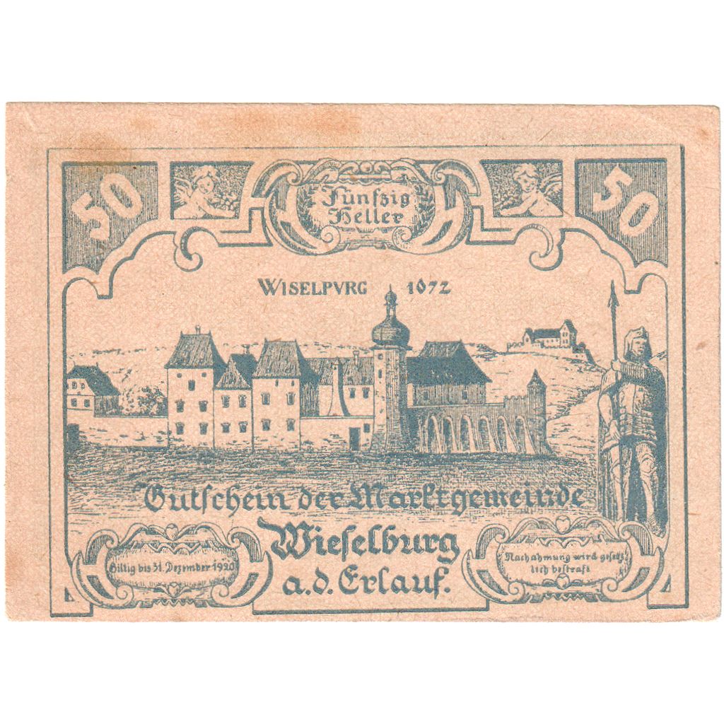 Austria, Wieselburg, 50 Heller, château, 1920, 1920-12-31, SPL, Mehl:FS 1231b